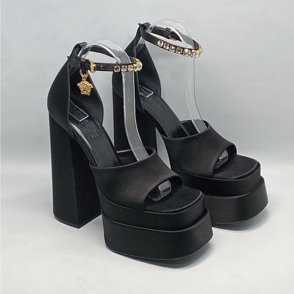 Versace Medusa Crystal Ankle-Strap Platform Sandals size 37.5 - Picture 1 of 14